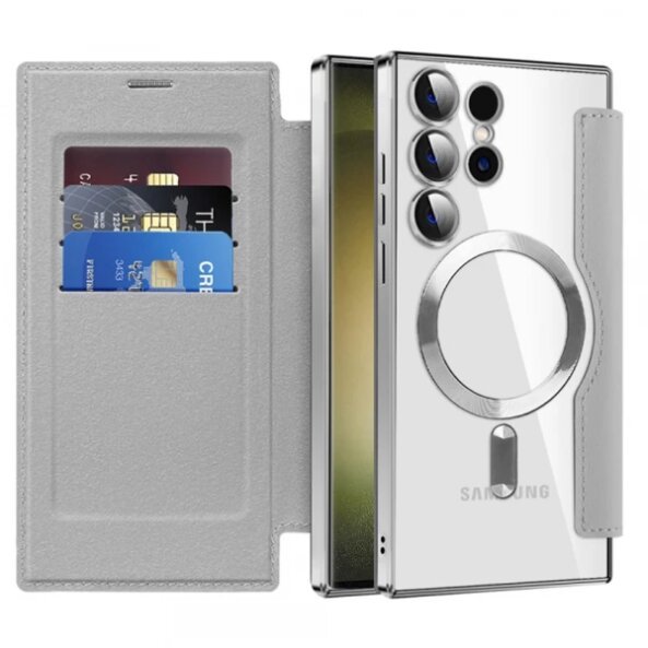 Husa MagSafe pentru Samsung Galaxy S23 Ultra S918, Techsuit, SmartMag Book, Gri