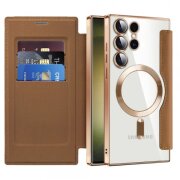 Husa MagSafe pentru Samsung Galaxy S23 Ultra S918, Techsuit, SmartMag Book, Maro