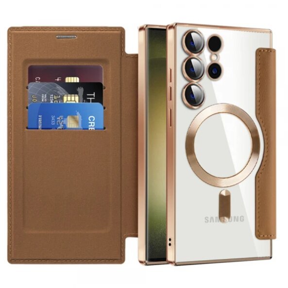 Husa MagSafe pentru Samsung Galaxy S23 Ultra S918, Techsuit, SmartMag Book, Maro