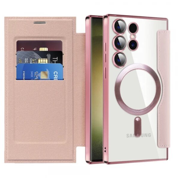 Husa MagSafe pentru Samsung Galaxy S23 Ultra S918, Techsuit, SmartMag Book, Roz