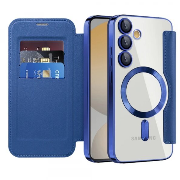 Husa MagSafe pentru Samsung Galaxy S24 FE S721, Techsuit, SmartMag Book, Albastra