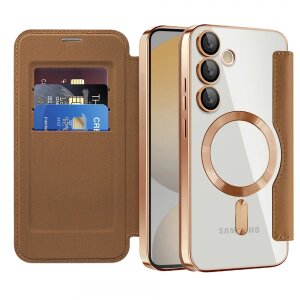 Husa MagSafe pentru Samsung Galaxy S24 FE S721, Techsuit, SmartMag Book, Maro