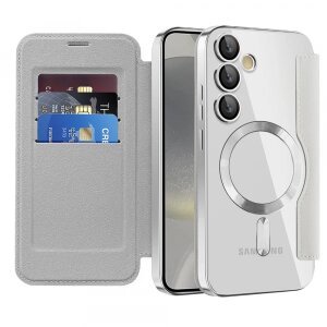 Husa MagSafe pentru Samsung Galaxy S24+ S926, Techsuit, SmartMag Book, Gri