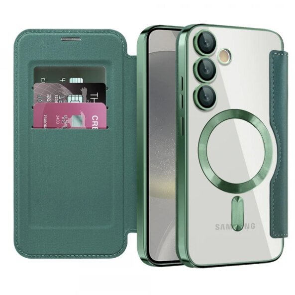 Husa MagSafe pentru Samsung Galaxy S24+ S926, Techsuit, SmartMag Book, Verde