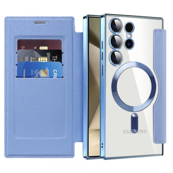 Husa MagSafe pentru Samsung Galaxy S24 Ultra S928, Techsuit, SmartMag Book, Bleu