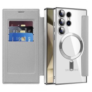 Husa MagSafe pentru Samsung Galaxy S24 Ultra S928, Techsuit, SmartMag Book, Gri