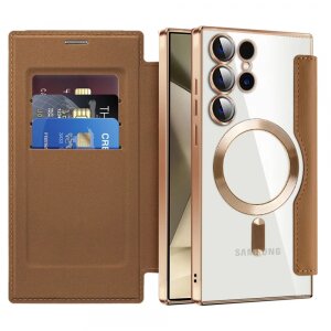 Husa MagSafe pentru Samsung Galaxy S24 Ultra S928, Techsuit, SmartMag Book, Maro