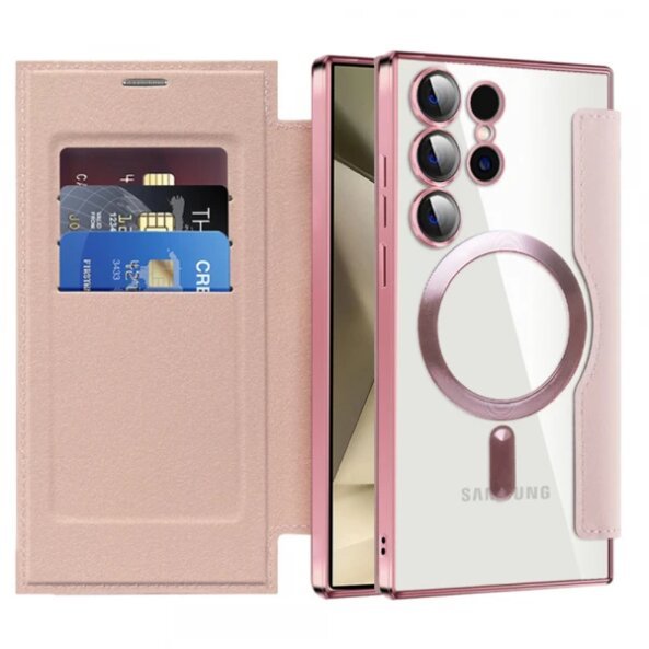 Husa MagSafe pentru Samsung Galaxy S24 Ultra S928, Techsuit, SmartMag Book, Roz