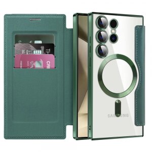 Husa MagSafe pentru Samsung Galaxy S24 Ultra S928, Techsuit, SmartMag Book, Verde