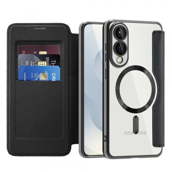 Husa MagSafe pentru Samsung Galaxy S25 Edge S937, Techsuit, SmartMag Book, Neagra