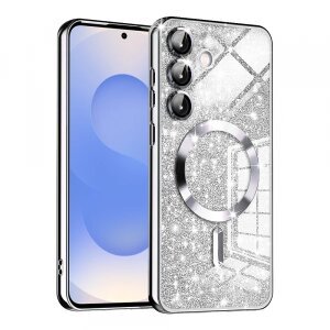 Husa MagSafe pentru Samsung Galaxy S25 S931, Techsuit, Luxury Glitter, Argintie