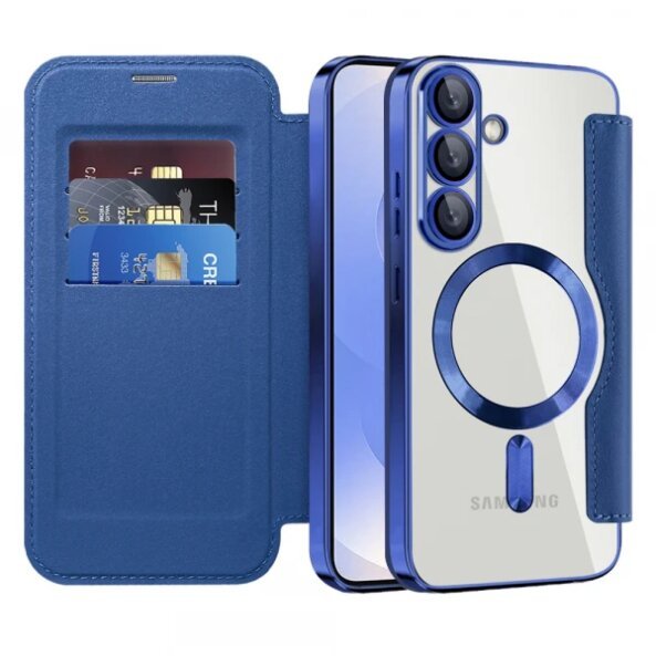Husa MagSafe pentru Samsung Galaxy S25 S931, Techsuit, SmartMag Book, Albastra