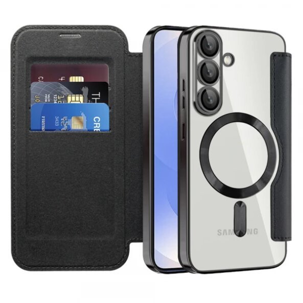 Husa MagSafe pentru Samsung Galaxy S25+ S936, Techsuit, SmartMag Book, Neagra