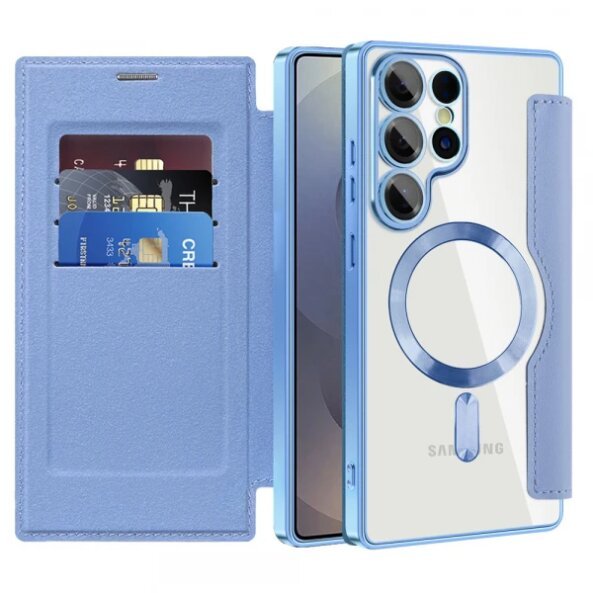 Husa MagSafe pentru Samsung Galaxy S25 Ultra S938, Techsuit, SmartMag Book, Bleu