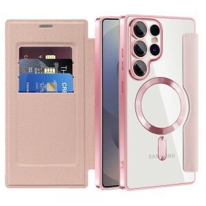 Husa MagSafe pentru Samsung Galaxy S25 Ultra S938, Techsuit, SmartMag Book, Roz