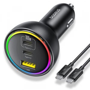 Incarcator Auto Cu Cablu USB-C Baseus, 152.5W, 5A, 1 x USB-A - 2 x USB-C, Negru C00036101111-00 