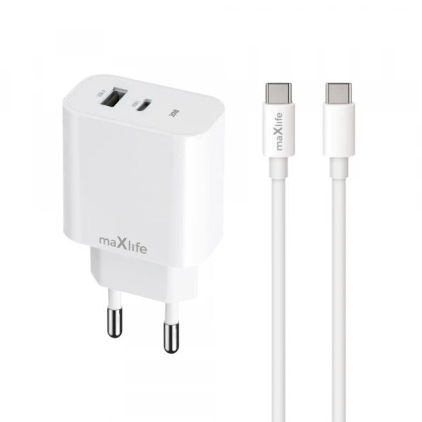 Incarcator Retea Cu Cablu USB-C MaXlife MXTC-06-20AC, 20W, 3A, 1 x USB-A - 1 x USB-C, Alb 