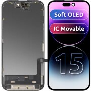 Display cu Touchscreen MP compatibil cu Apple iPhone 15, cu Rama, Versiune Soft OLED IC Movable FHD, Negru 