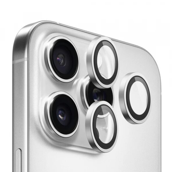 Folie de protectie Camera Spate Blueo Metal Frame pentru Apple iPhone 13 Pro Max / 13 Pro, Sticla securizata, Set 3 bucati, Argintie