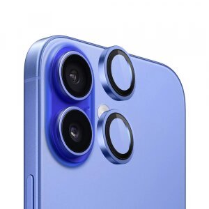 Folie de protectie Camera Spate Blueo Metal Frame pentru Apple iPhone 16 Plus / 16, Sticla securizata, Set 2 bucati, Albastra