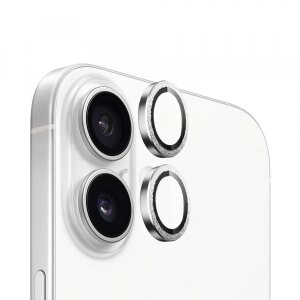 Folie de protectie Camera Spate Blueo Metal Frame pentru Apple iPhone 16 Plus / 16, Sticla securizata, Set 2 bucati, Argintie