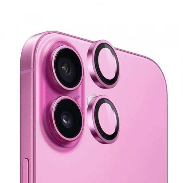 Folie de protectie Camera Spate Blueo Metal Frame pentru Apple iPhone 16 Plus / 16, Sticla securizata, Set 2 bucati, Roz