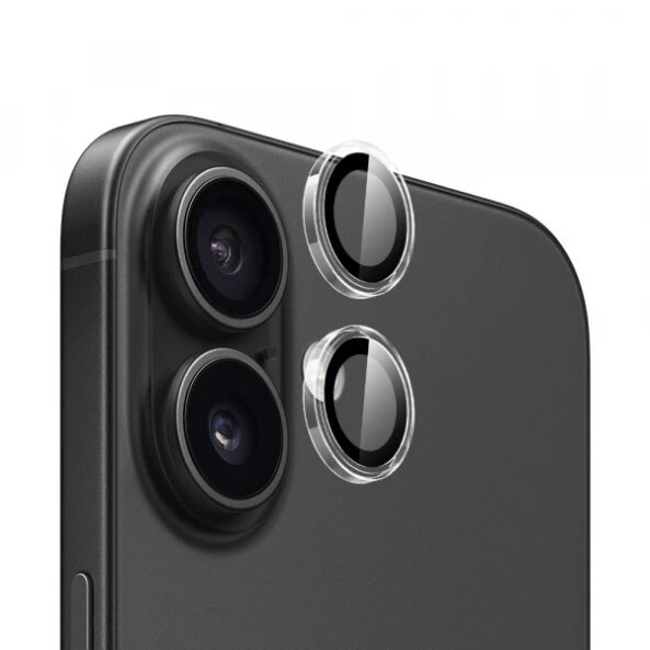 Folie de protectie Camera Spate Blueo Metal Frame pentru Apple iPhone 16 Plus / 16, Sticla securizata, Set 2 bucati, Transparenta