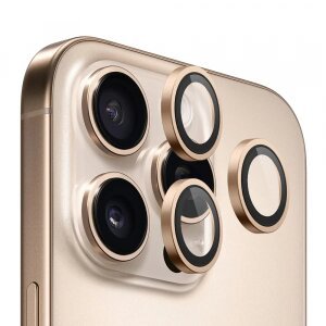 Folie de protectie Camera Spate Blueo Metal Frame pentru Apple iPhone 16 Pro Max / 16 Pro, Sticla securizata, Set 3 bucati, Bronz