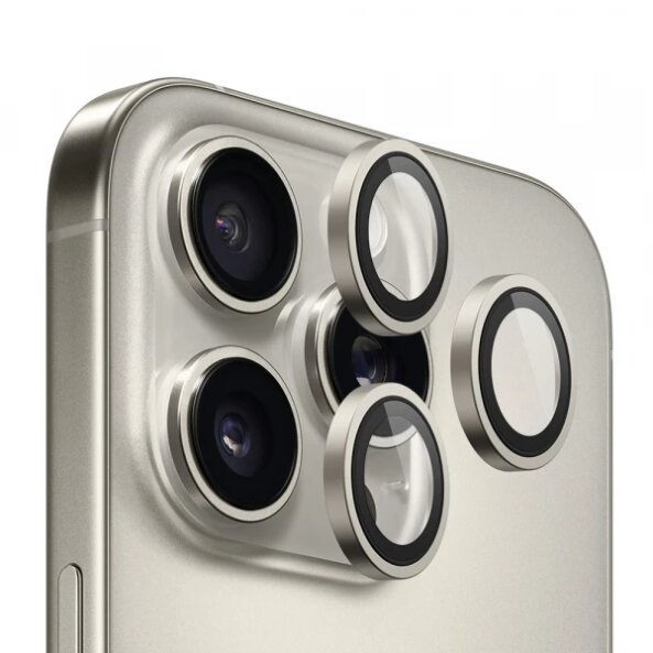 Folie de protectie Camera Spate Blueo Metal Frame pentru Apple iPhone 16 Pro Max / 16 Pro, Sticla securizata, Set 3 bucati, Gri Metalic