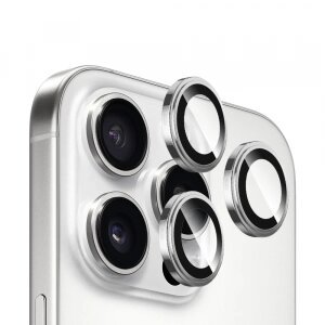 Folie de protectie Camera Spate Blueo Sapphire Crystal pentru Apple iPhone 16 Pro Max / 16 Pro, Sticla securizata, Set 3 bucati, Argintie