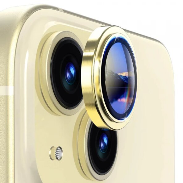 Folie de protectie Camera Spate Lito S+ pentru Apple iPhone 14, Sticla securizata, Galbena