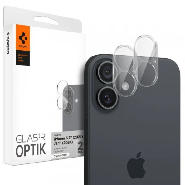 Folie de protectie Camera Spate Spigen GlastR Optik pentru Apple iPhone 16 Plus / 16, Sticla securizata, Set 2 bucati, Transparenta
