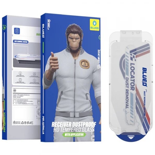 Folie de protectie Ecran Blueo Anti-Dust HD Applicator Pro pentru Apple iPhone 15 Pro, Sticla securizata, Full Glue, Neagra