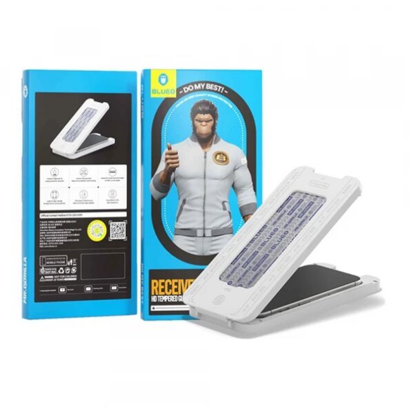 Folie de protectie Ecran Blueo Anti-Dust HD Applicator Pro pentru Apple iPhone 16 Pro Max, Sticla securizata, Full Glue, Neagra