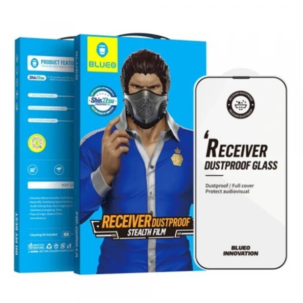 Folie de protectie Ecran Blueo Anti-Dust HD pentru Apple iPhone 14 Pro, Sticla securizata, Full Glue, Neagra