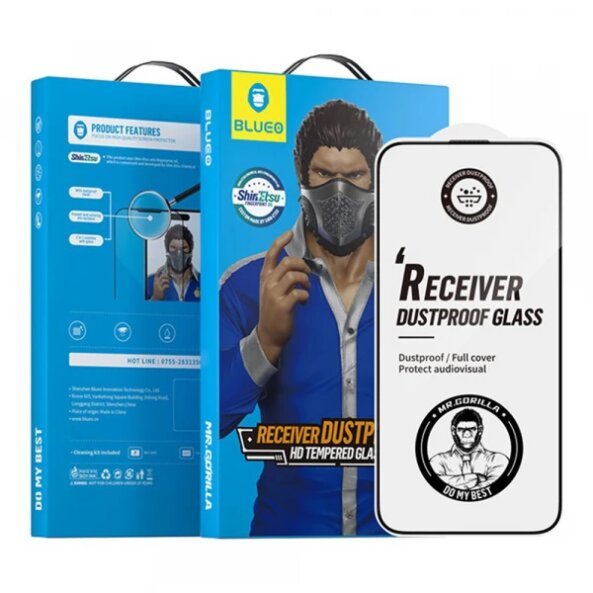 Folie de protectie Ecran Blueo Anti-Dust HD pentru Apple iPhone 15 Pro, Sticla securizata, Full Glue, Neagra