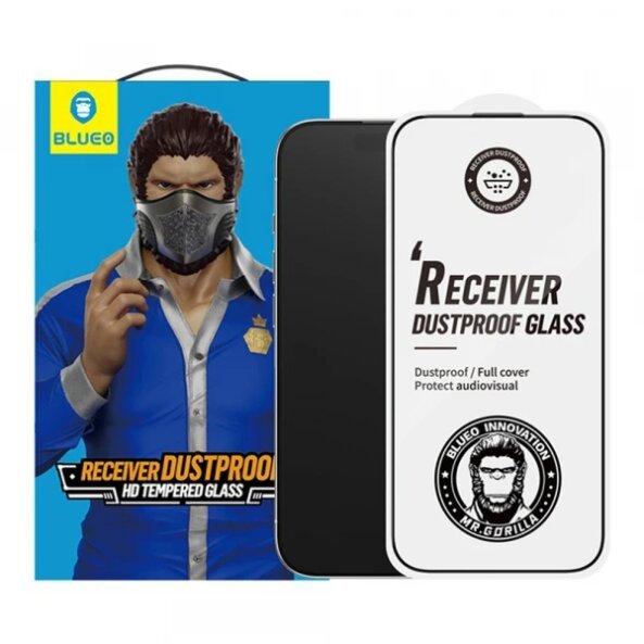 Folie de protectie Ecran Blueo Anti-Dust HD pentru Apple iPhone 16 / 15, Sticla securizata, Full Glue, Neagra