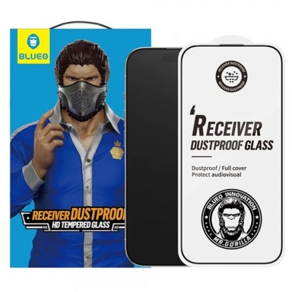 Folie de protectie Ecran Blueo Anti-Dust HD pentru Apple iPhone 16 Pro Max, Sticla securizata, Full Glue, Neagra