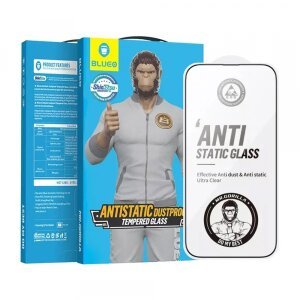 Folie de protectie Ecran Blueo Anti-Static HD pentru Apple iPhone 14 Pro, Sticla securizata, Full Glue, Neagra