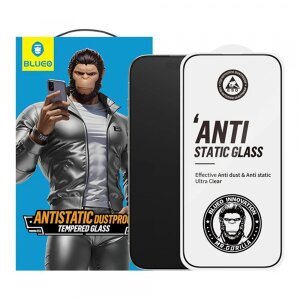 Folie de protectie Ecran Blueo Anti-Static HD pentru Apple iPhone 16 Pro, Sticla securizata, Full Glue, Neagra