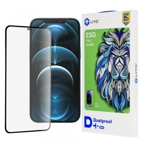 Folie de protectie Ecran Lito D+ Pro Dustproof pentru Apple iPhone 12 Pro Max, Sticla securizata, Full Glue, Neagra