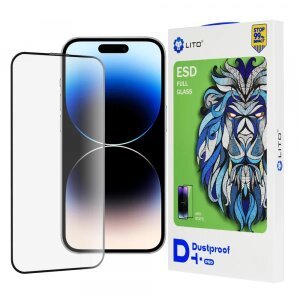 Folie de protectie Ecran Lito D+ Pro Dustproof pentru Apple iPhone 14 Pro, Sticla securizata, Full Glue, Neagra