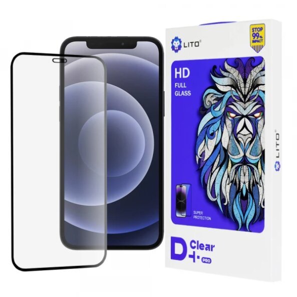 Folie de protectie Ecran Lito D+ Pro pentru Apple iPhone 12 / 12 Pro, Sticla securizata, Full Glue, Neagra