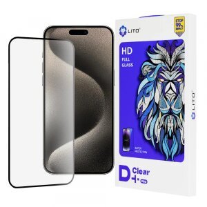 Folie de protectie Ecran Lito D+ Pro pentru Apple iPhone 15 Pro Max, Sticla securizata, Full Glue, Neagra