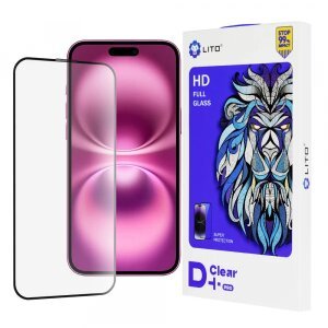 Folie de protectie Ecran Lito D+ Pro pentru Apple iPhone 16 Plus, Sticla securizata, Full Glue, Neagra