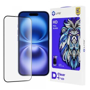 Folie de protectie Ecran Lito D+ Pro pentru Apple iPhone 16, Sticla securizata, Full Glue, Neagra