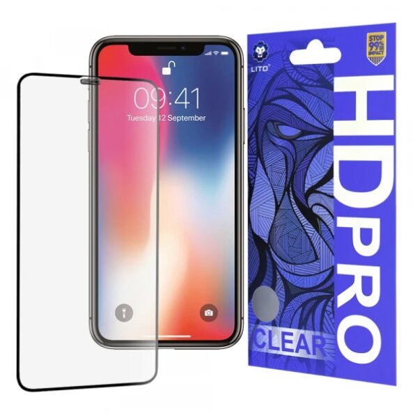 Folie de protectie Ecran Lito HD Pro Clear pentru Apple iPhone 11 Pro / XS / X, Sticla securizata, Full Glue, Neagra