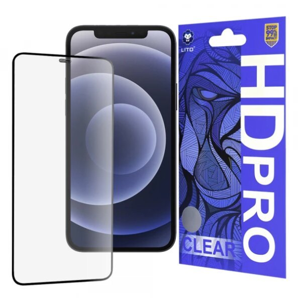 Folie de protectie Ecran Lito HD Pro Clear pentru Apple iPhone 12 / 12 Pro, Sticla securizata, Full Glue, Neagra