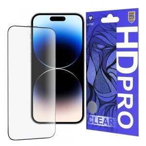 Folie de protectie Ecran Lito HD Pro Clear pentru Apple iPhone 14 Pro, Sticla securizata, Full Glue, Neagra