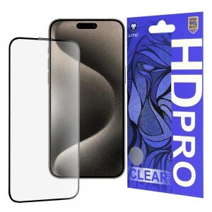 Folie de protectie Ecran Lito HD Pro Clear pentru Apple iPhone 15 Pro Max, Sticla securizata, Full Glue, Neagra